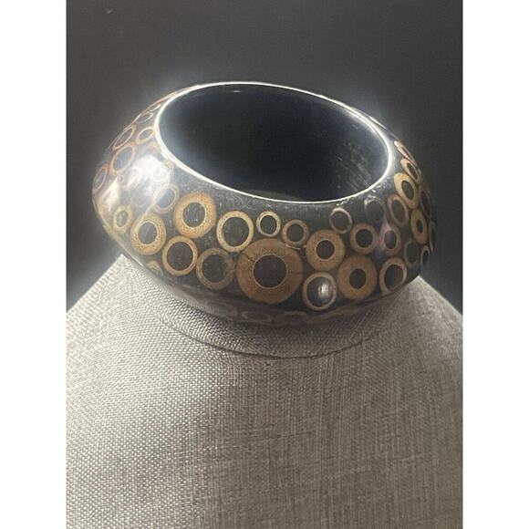 Vintage Bamboo Inlayed Bubble Wood Bracelet Cuff Stackable Bangle 80s Y2K Boho - Picture 1 of 6